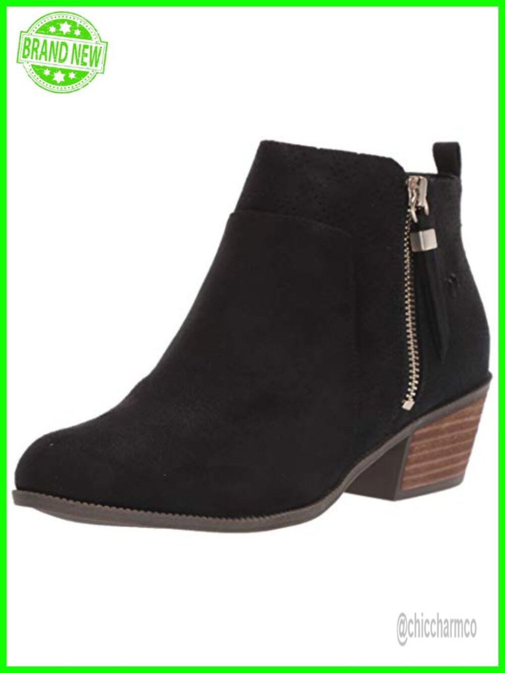 Womens Ankle Bootie Block Heel Perforated Zip Almond Toe Dress Boot